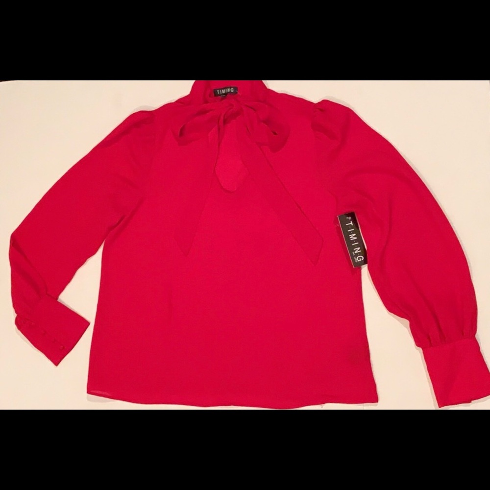 Red Tie Neck Blouse.